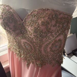 Elegant Pink Gown with Gold Embellishments